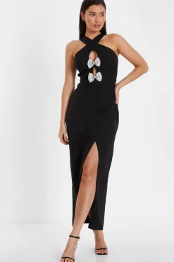Quiz Black Bow Front Maxi Dress Sale