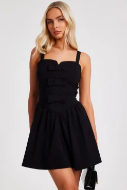 Quiz Bow Front Mini Dress Black Sale