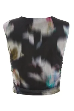Quiz Black Brushstroke Print Mesh Top