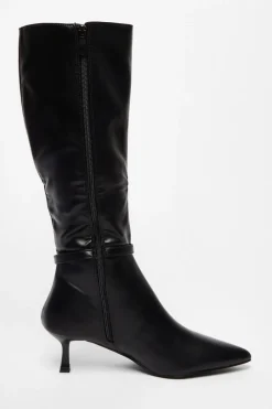 Quiz Black Buckle Detail Knee High Boots Sale