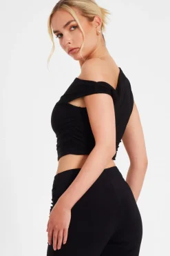 Quiz Buckle Drop Shoulder Top Black Best