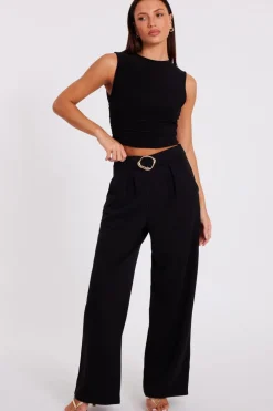 Quiz Buckle Front Palazzo Trouser Black New