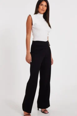 Quiz Black Buckle Palazzo Trousers Online