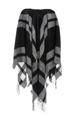 Quiz Check Print Tassel Cape Black Clearance