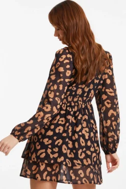Quiz Black Chiffon Animal Print Skater Dress