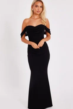 Quiz Chiffon Bardot Maxi Dress Black Hot