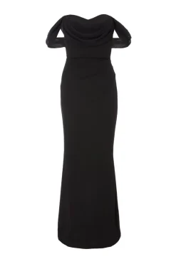Quiz Chiffon Bardot Maxi Dress Black Hot