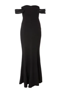 Quiz Chiffon Bardot Maxi Dress Black Hot