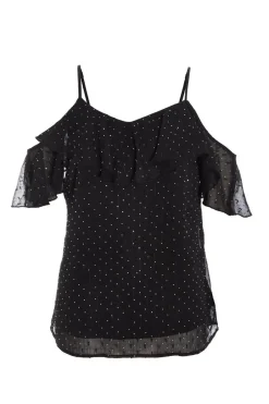 Quiz Chiffon Cold Shoulder Top Black