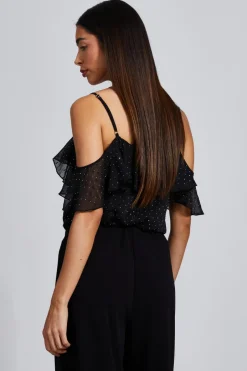 Quiz Chiffon Cold Shoulder Top Black