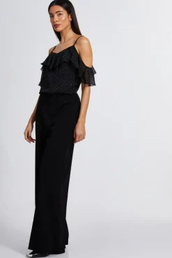 Quiz Chiffon Cold Shoulder Top Black