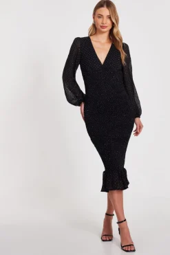 Quiz Black Chiffon Diamante Midi Dress Outlet