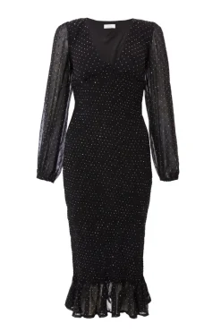 Quiz Black Chiffon Diamante Midi Dress Outlet