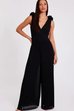 Quiz Black Chiffon Pleated Jumpsuit