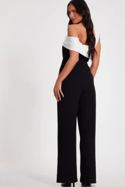 Quiz Black Contrast Bardot Jumpsuit Outlet