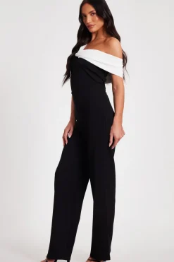 Quiz Black Contrast Bardot Jumpsuit Outlet