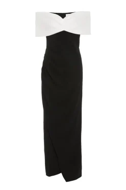 Quiz Black Contrast Bardot Ruched Maxi Dress Online
