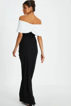 Quiz Black Contrast Bardot Ruched Maxi Dress Online