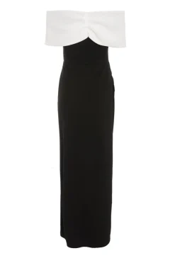 Quiz Black Contrast Bardot Ruched Maxi Dress Online