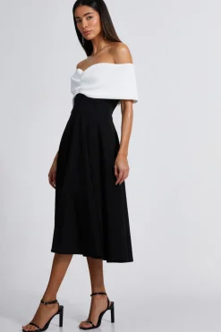 Quiz Black Contrast Skater Midi Dress Online