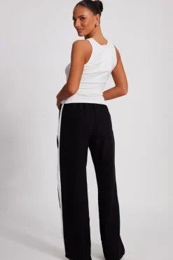Quiz Black Contrast Striped Trousers Hot