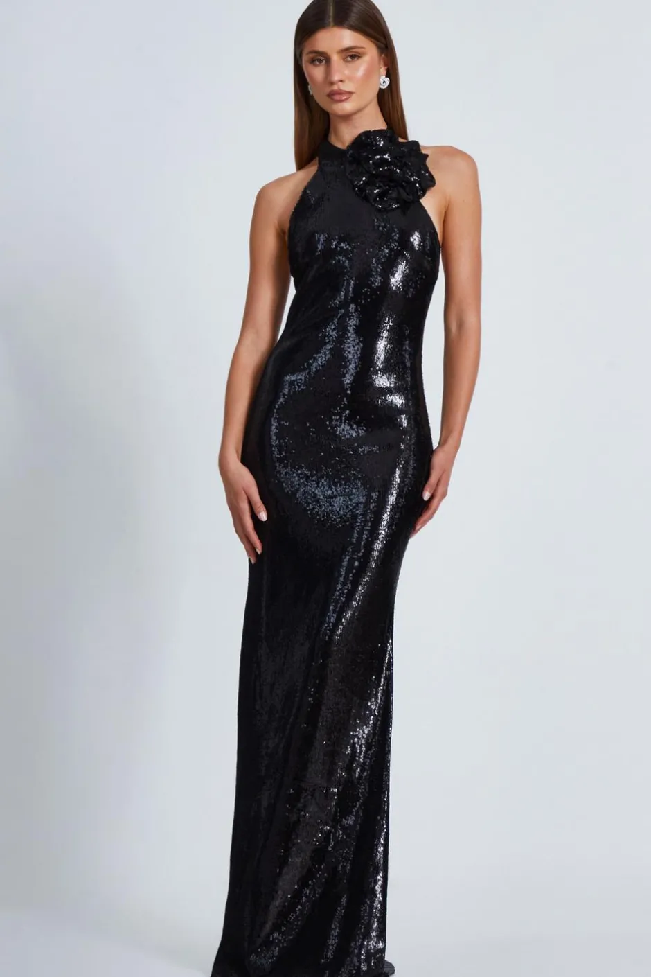 Quiz Black Corsage High Neck Sequin Maxi Dress Discount