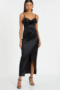 Quiz Cowl Neck Corset Dress Black