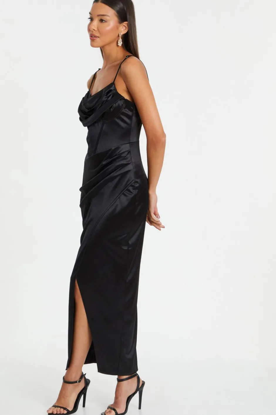 Quiz Cowl Neck Corset Dress Black