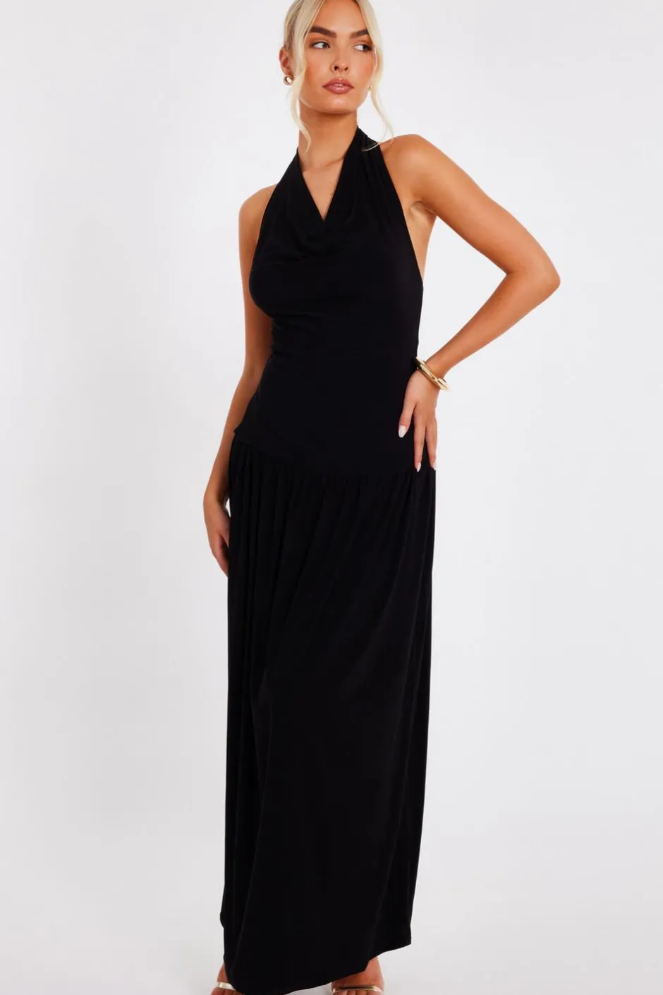 Quiz Cowl Neck Maxi Dress Black Best