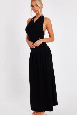Quiz Cowl Neck Maxi Dress Black Best