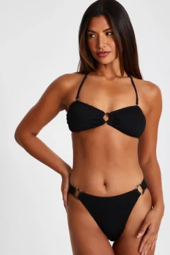Quiz Black Crinkle Ring Bikini Top Online