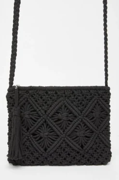 Quiz Crochet Cross Body Bag Black