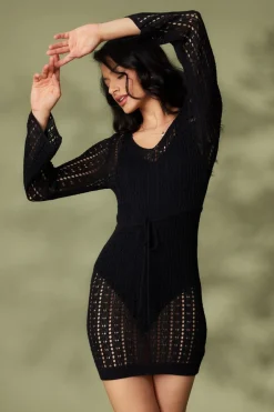 Quiz Black Crochet Mini Dress Hot