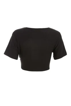 Quiz Black Cross Front Crop Top Best