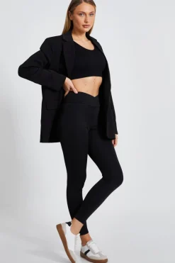 Quiz Crossover Waist Leggings Black Outlet