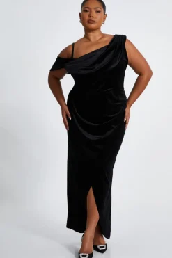 Quiz Curve Velvet Wrap Maxi Dress Black Hot