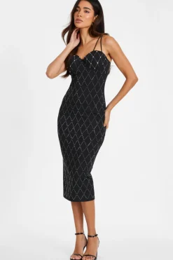 Quiz Diamante Bodycon Midi Dress Black Sale