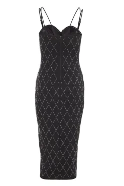 Quiz Diamante Bodycon Midi Dress Black Sale