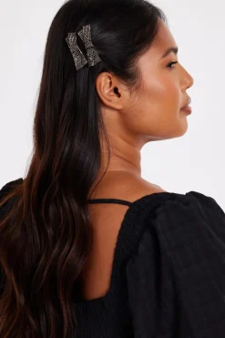 Quiz Black Diamante Bow Hair Clips Best