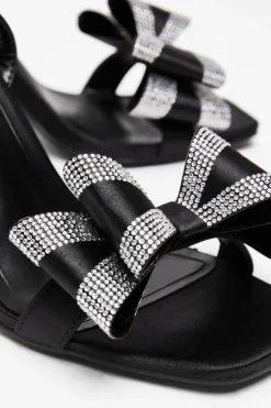 Quiz Diamante Bow Heels Black Outlet