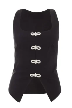 Quiz Black Diamante Bow Top Clearance
