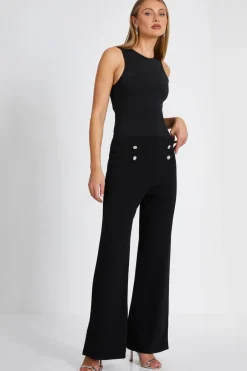 Quiz Black Diamante Button Palazzo Trousers New