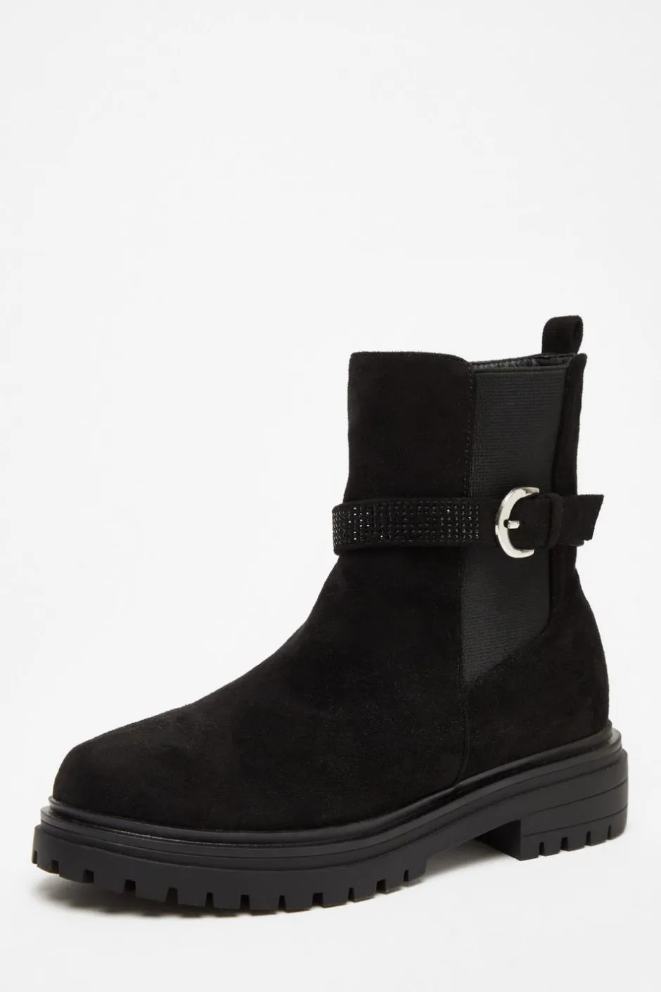 Quiz Black Diamante Chunky Buckle Boots Clearance