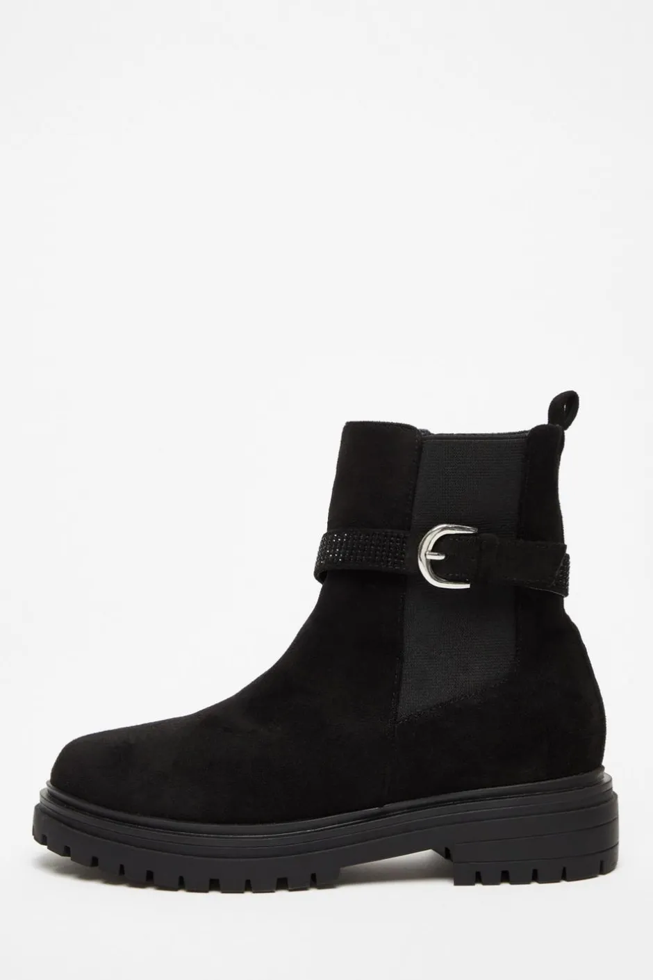 Quiz Black Diamante Chunky Buckle Boots Clearance