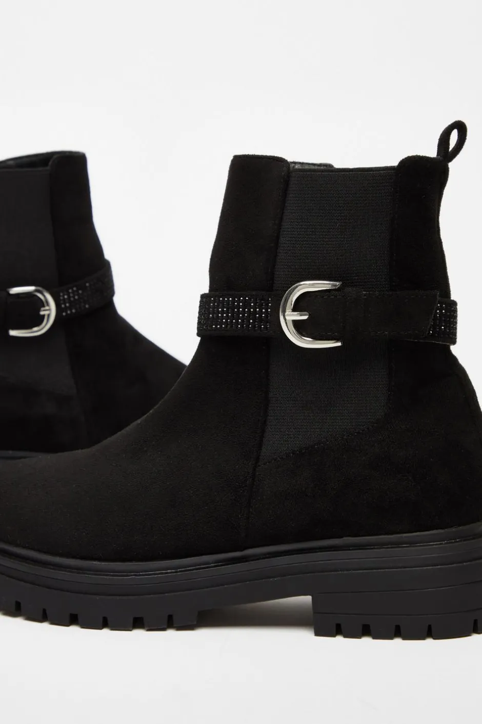 Quiz Black Diamante Chunky Buckle Boots Clearance