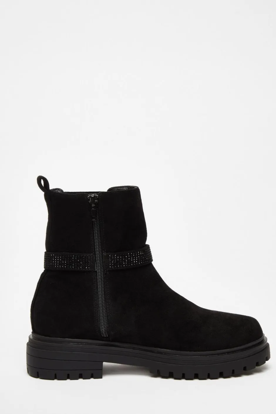 Quiz Black Diamante Chunky Buckle Boots Clearance