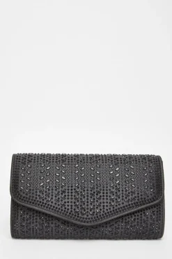 Quiz Diamante Clutch Bag Black New