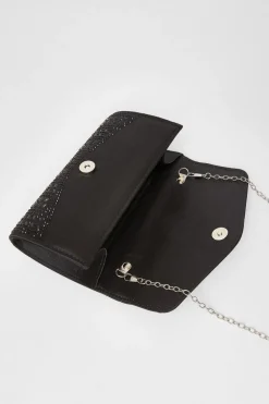 Quiz Diamante Clutch Bag Black New