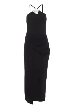 Quiz Black Diamante Corsage Midi Dress Outlet