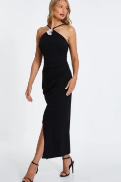 Quiz Black Diamante Corsage Midi Dress Outlet